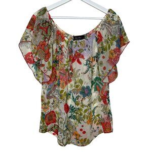 Anna Grace Floral Sheer Boho Peasant Blouse Small